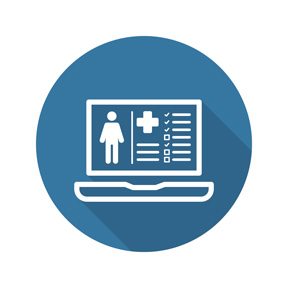 Patient Medical Record Icon with Laptop. Flat Design. Isolated.